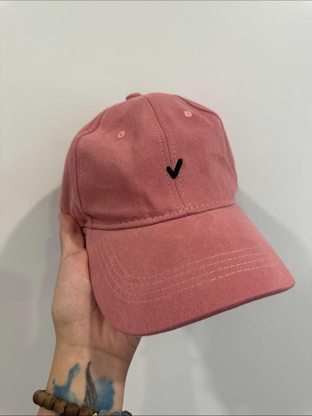Women's Washed Pink Baseball Cap - Minimal Check Embroidery